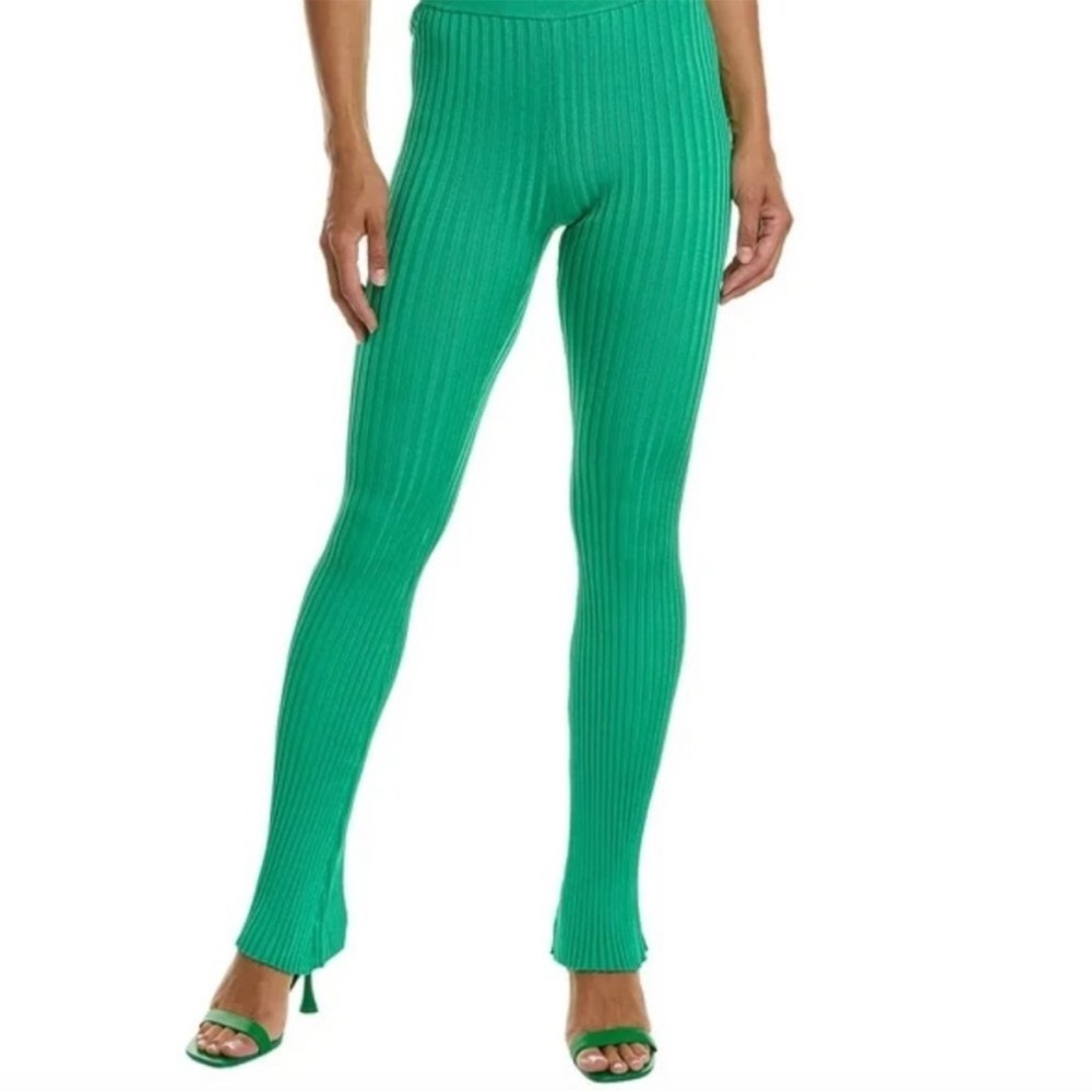 Good American Knit Ribbed Flare Summer Green Pants Size 1/2 (XS/S) - Picture 3 of 6